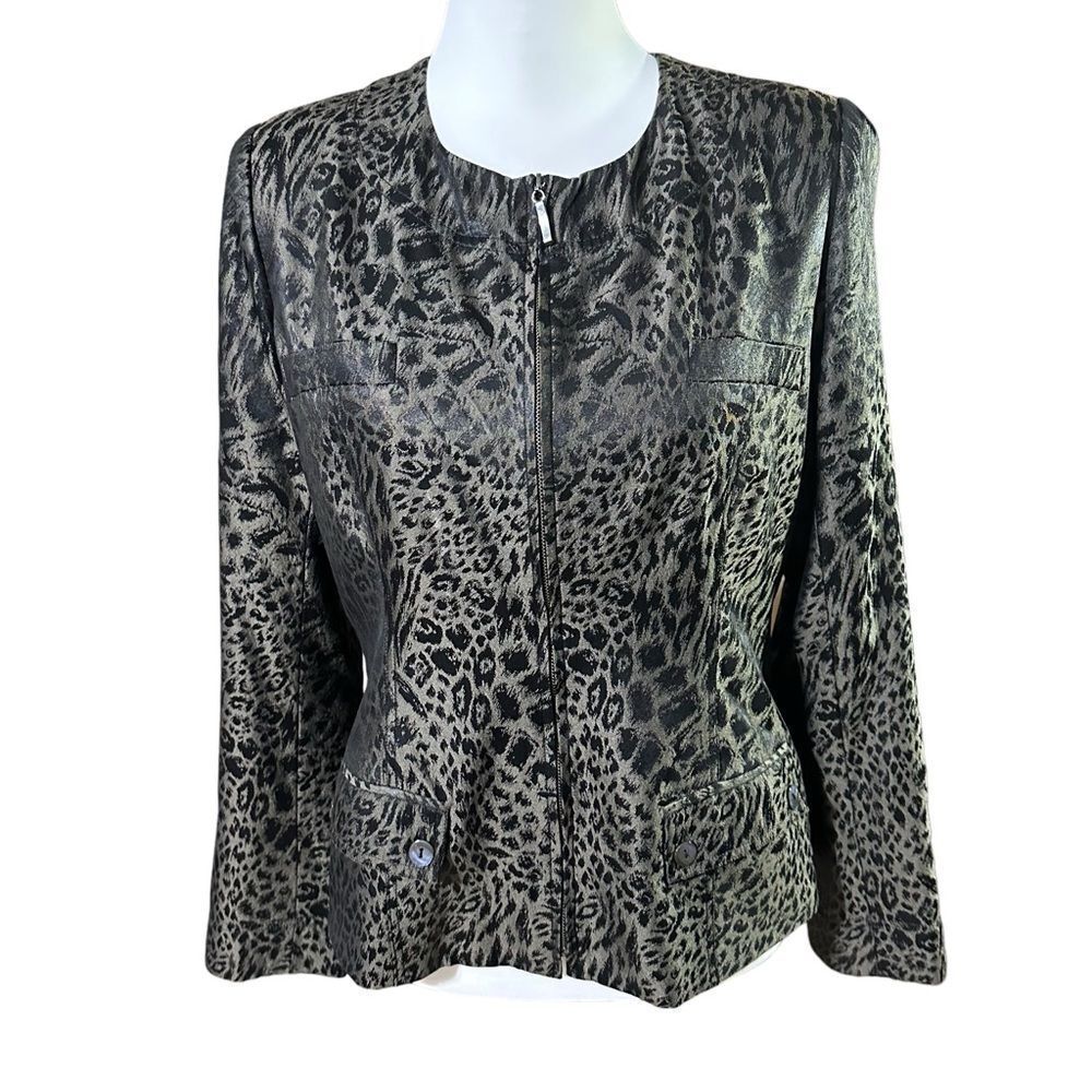 Blue Ice Exotic Animal Print Zip Up Blazer Jacket Sz Small